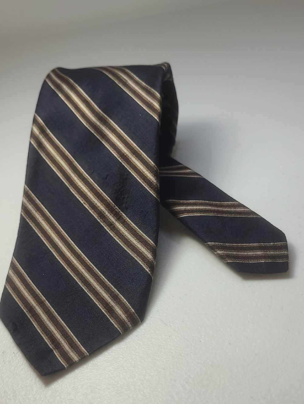 Roots Navy Tie with Brown and Tan Stripes Robert Talbott .
